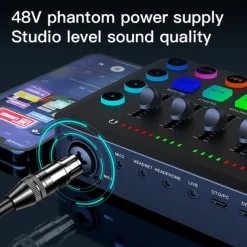 Gaming Audio Mixer Streaming 5-Channel RGB Mixer for Game Voice Podcast Live Broadcast
