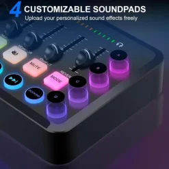 Gaming Audio Mixer Streaming 5-Channel RGB Mixer for Game Voice Podcast Live Broadcast