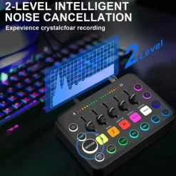 Gaming Audio Mixer Streaming 5-Channel RGB Mixer for Game Voice Podcast Live Broadcast