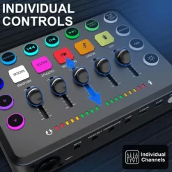 Gaming Audio Mixer Streaming 5-Channel RGB Mixer for Game Voice Podcast Live Broadcast