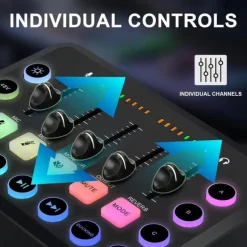 Gaming Audio Mixer Streaming 5-Channel RGB Mixer for Game Voice Podcast Live Broadcast