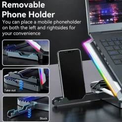 Gaming Laptop Cooling Pad with 8 Cooling Fans Laptop Fan Cooler Pad for 15-17.3 Inch Cooler Stand with 6 Height Adjustable RGB Cooling Pad with Two USB Port & Phone Stand