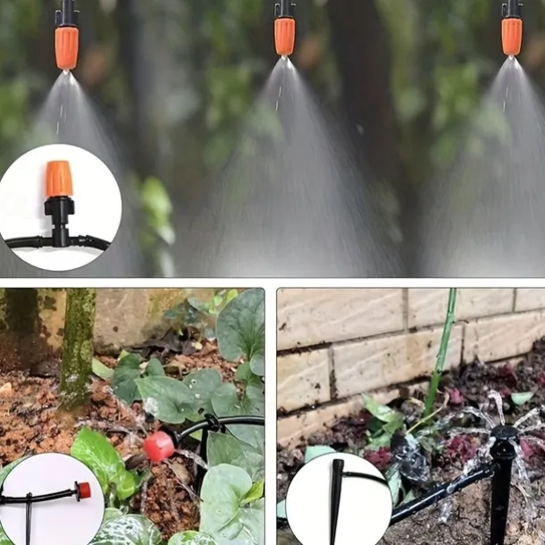 Garden Drip Irrigation Kit, Greenhouse Micro Automatic Drip Irrigation System Kit with 1/4 inch 1/2 inch Blank Distribution Tubing Hose Adjustable Patio Misting Nozzle Emitters Sprinkler