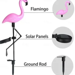 Garden Outdoor Flamingo LED Stake Lights Solar Powered Waterproof for Garden Lawn Patio Pond Backyard Decor