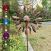 Garden Sunflower Solar LED Lights Glass Ball Bronze Iron Double-Sided Rotating Ornaments Windmill Yard Outdoor Decor