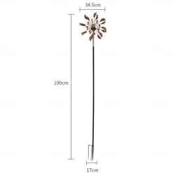 Garden Sunflower Solar LED Lights Glass Ball Bronze Iron Double-Sided Rotating Ornaments Windmill Yard Outdoor Decor