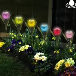 Garden Tulip Flower Shape Led Solar Powered Waterproof Tube Lawn Lights Decoration For Yard Outdoor Party Supplies
