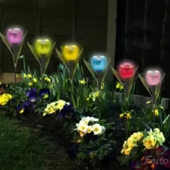 Garden Tulip Flower Shape Led Solar Powered Waterproof Tube Lawn Lights Decoration For Yard Outdoor Party Supplies