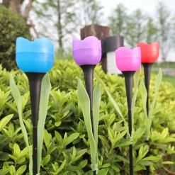 Garden Tulip Flower Shape Led Solar Powered Waterproof Tube Lawn Lights Decoration For Yard Outdoor Party Supplies