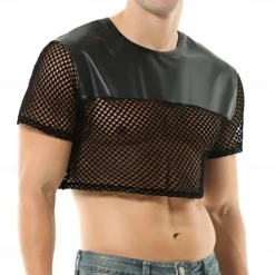 Gay Pride Halloween T-shirt Crop Top Tee Sexy Leather Fetish Mesh Fishnet Adults' Men's Halloween Carnival Clubwear Pride Parade Pride Month Easy Halloween Costumes Dress Up