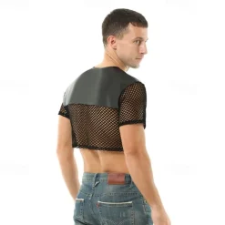 Gay Pride Halloween T-shirt Crop Top Tee Sexy Leather Fetish Mesh Fishnet Adults' Men's Halloween Carnival Clubwear Pride Parade Pride Month Easy Halloween Costumes Dress Up