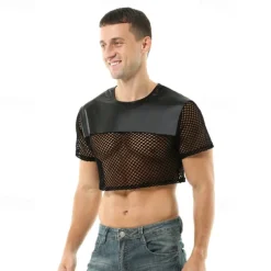 Gay Pride Halloween T-shirt Crop Top Tee Sexy Leather Fetish Mesh Fishnet Adults' Men's Halloween Carnival Clubwear Pride Parade Pride Month Easy Halloween Costumes Dress Up
