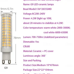 G9/E11/E12/E14E/BA15D LED Bulb 7W 3000K Warm White/6000K White 120V No-Flicker for Home Lighting Chandeliers Household Applications 700LM (2 Pack)