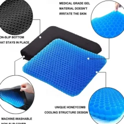 Gel Seat Cushion Pressure Relief Cushion Cooling Thick Big Breathable Honeycomb Gel Cushion Absorbs Pressure Points With Non-Slip Cover Wheelchair