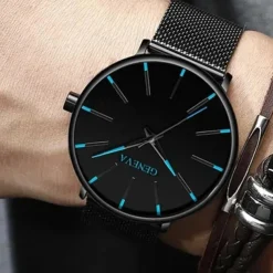 GENEVA Quartz Watch for Men Stylish Steampunk Casual Analog Quartz Wristwatch with Bracelet Set Waterproof PU Leather Watch