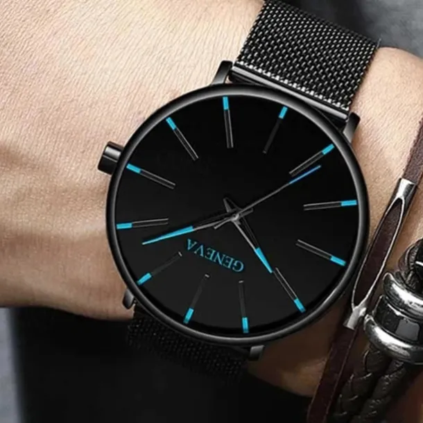 GENEVA Quartz Watch for Men Stylish Steampunk Casual Analog Quartz Wristwatch with Bracelet Set Waterproof PU Leather Watch