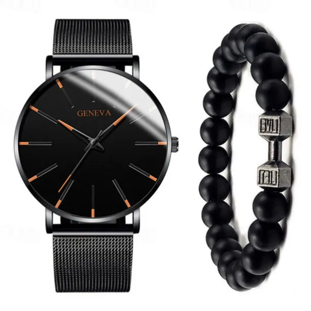 GENEVA Quartz Watch for Men Stylish Steampunk Casual Analog Quartz Wristwatch with Bracelet Set Waterproof PU Leather Watch