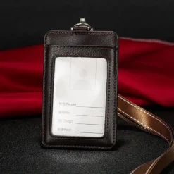 Genuine leather Business Work Card Holder Fashion ID Badge Holders with Nylon Lanyard ID case Office Supplies