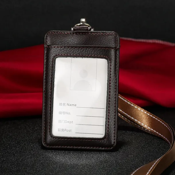 Genuine leather Business Work Card Holder Fashion ID Badge Holders with Nylon Lanyard ID case Office Supplies