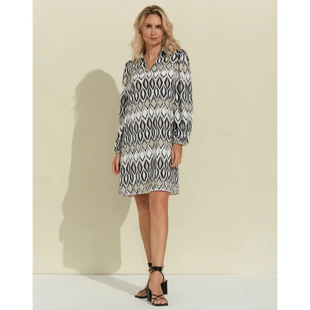 Geometric Long Sleeve Mini Shirt Dress