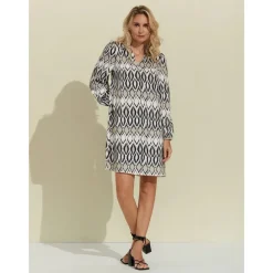 Geometric Long Sleeve Mini Shirt Dress