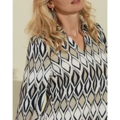 Geometric Long Sleeve Mini Shirt Dress