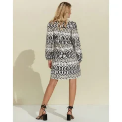 Geometric Long Sleeve Mini Shirt Dress