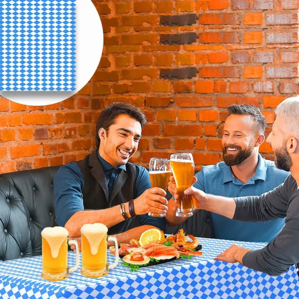 German Oktoberfest Tablecloth Bavarian Oktoberfest Blue and White Plaid Tablecloth PE Tablecloth