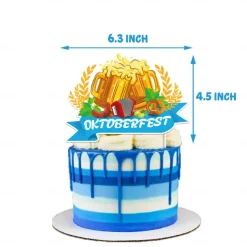 German Oktoberfest Theme Party Set Blue And White Plaid Pull Flag Cake Card Balloon Party Decoration