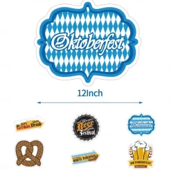 German Oktoberfest Themed Party Set Blue And White Plaid Pull Flag Cake Latex Balloon Party Decoration