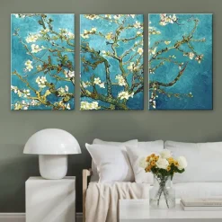 Giclee Canvas Prints Wall Art for Wall Decor by Van Gogh Paintings Almond Blossom Modern 3 Piece Stretched and Framed Abstract Flowers Artwork Home Office Decorations