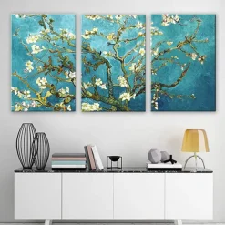Giclee Canvas Prints Wall Art for Wall Decor by Van Gogh Paintings Almond Blossom Modern 3 Piece Stretched and Framed Abstract Flowers Artwork Home Office Decorations