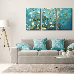Giclee Canvas Prints Wall Art for Wall Decor by Van Gogh Paintings Almond Blossom Modern 3 Piece Stretched and Framed Abstract Flowers Artwork Home Office Decorations