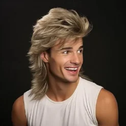 Ginger Blonde Mullet Wig Adult Funny Wigs for Men Pop Rock Wig Joe Dirt Wig for 70s 80s Wig Halloween Cosplay Party Wigs