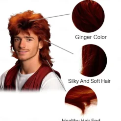 Ginger Blonde Mullet Wig Adult Funny Wigs for Men Pop Rock Wig Joe Dirt Wig for 70s 80s Wig Halloween Cosplay Party Wigs