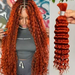 Ginger# Bulk Hair Human Hair Extension Deep Wave 1 Bundle Human Hair 12-28 Inch
