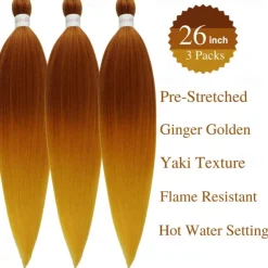 Ginger Golden Ombre Braiding Hair Pre Stretched Kanekalon Braiding Hair Box Braids Human Hair Extensions 26 inch