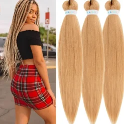 Ginger Golden Ombre Braiding Hair Pre Stretched Kanekalon Braiding Hair Box Braids Human Hair Extensions 26 inch