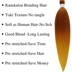 Ginger Golden Ombre Braiding Hair Pre Stretched Kanekalon Braiding Hair Box Braids Human Hair Extensions 26 inch