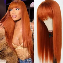 Ginger# Human hair wig Full mechanism wig Orange straight hair wig For Black Women