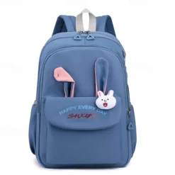 Girls Bunny Ear School Backpack with Cute Plush Keychain – Lightweight Waterproof Bookbag for Elementary and Middle School Students