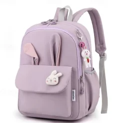 Girls Bunny Ear School Backpack with Cute Plush Keychain – Lightweight Waterproof Bookbag for Elementary and Middle School Students