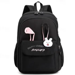 Girls Bunny Ear School Backpack with Cute Plush Keychain – Lightweight Waterproof Bookbag for Elementary and Middle School Students