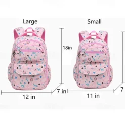 Girls' Cute Printed School Backpack with Heart Zipper Charm, Lightweight Waterproof Multi-Pocket Bookbag for Elementary and Middle School Students, Available in Pink, Purple, Blue, and Beige