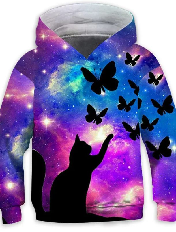 Girls' 3D Animal Butterfly Hoodie Long Sleeve 3D Print Fall Winter Active Sports Fashion Kids 3-12 Years Outdoor Daily Indoor Regular Fit