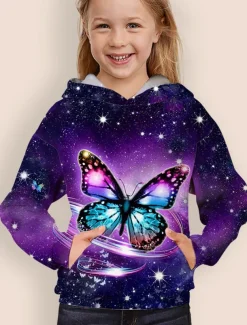 Girls' 3D Animal Butterfly Hoodie Long Sleeve 3D Print Fall Winter Active Sports Fashion Kids 3-12 Years Outdoor Daily Indoor Regular Fit