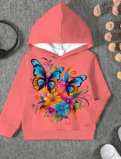 Girls' 3D Animal Butterfly Hoodie Long Sleeve 3D Print Fall Winter Active Sports Fashion Kids 3-12 Years Outdoor Daily Indoor Regular Fit