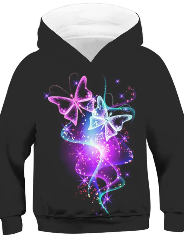 Girls' 3D Animal Butterfly Hoodie Long Sleeve 3D Print Fall Winter Active Sports Fashion Kids 3-12 Years Outdoor Daily Indoor Regular Fit