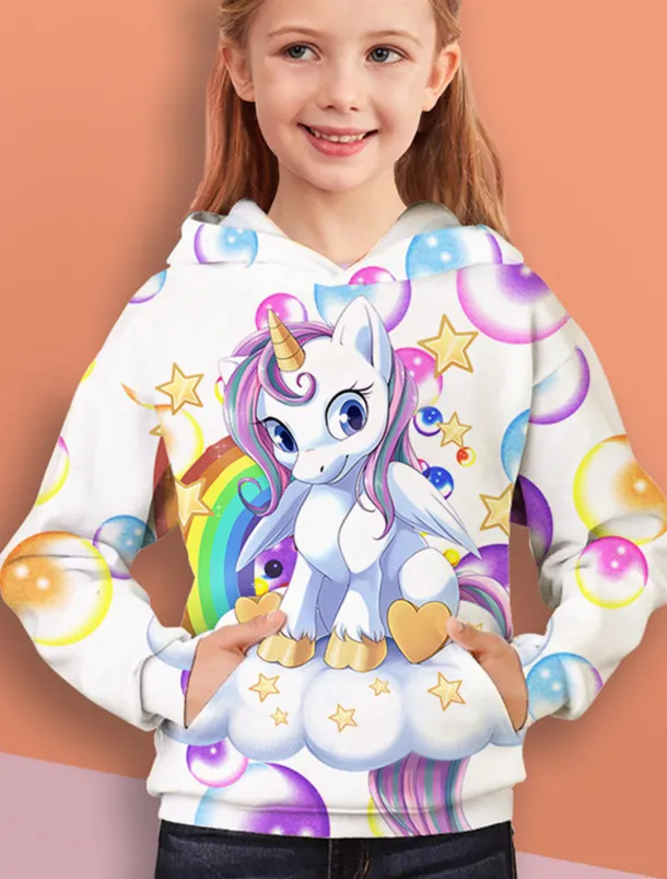 Girls' 3D Animal Butterfly Hoodie Long Sleeve 3D Print Fall Winter Active Sports Fashion Kids 3-12 Years Outdoor Daily Indoor Regular Fit