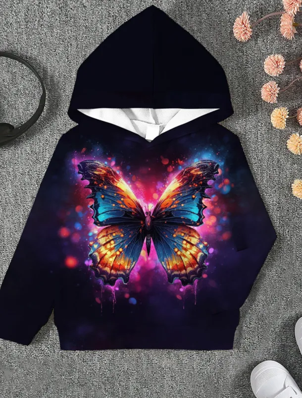 Girls' 3D Animal Butterfly Hoodie Long Sleeve 3D Print Fall Winter Active Sports Fashion Kids 3-12 Years Outdoor Daily Indoor Regular Fit